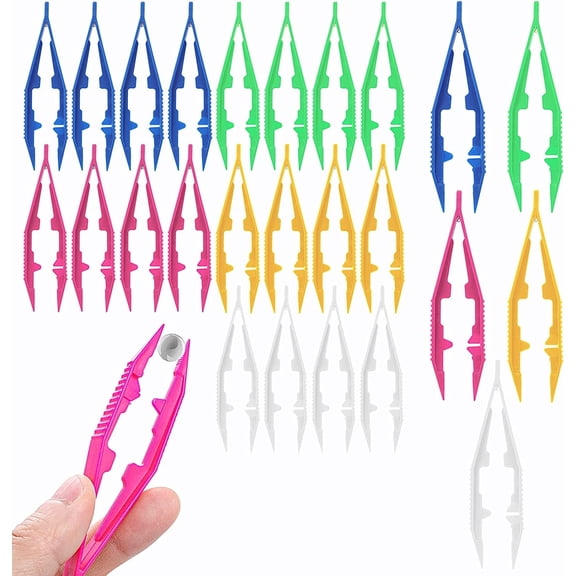 25 Pack Plastic Tweezers – Multicolor Disposable Craft Tweezers for DIY & Hobby