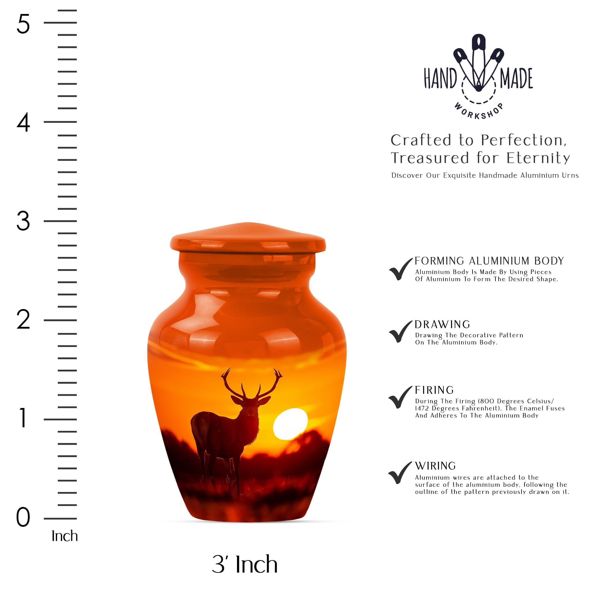 SUBSH Deer Urn for Ashes - Small Urns for Human Ashes - Urns for Ashes Adult Female Mother - Ashes Urn - Adult Urns for Men - Urn for Human Ashes (3 inch Pack of 1)