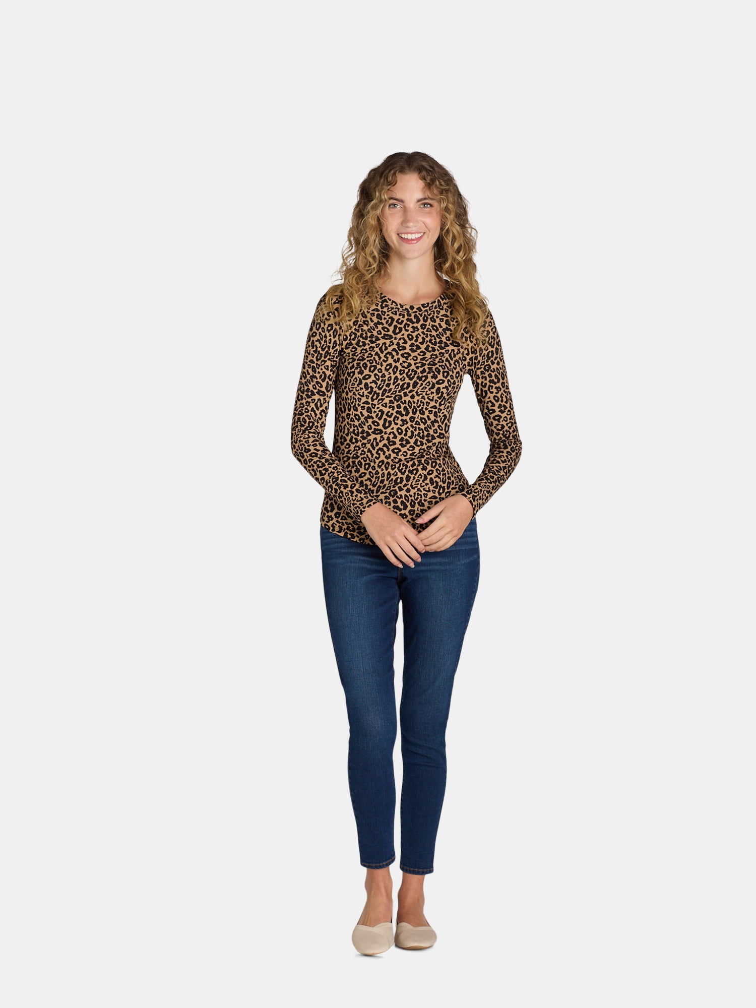 No Boundaries Ribbed Crewneck Tee with Long Sleeves, 1 or 2-Pack, Women's & Women's Plus XXS-XXL