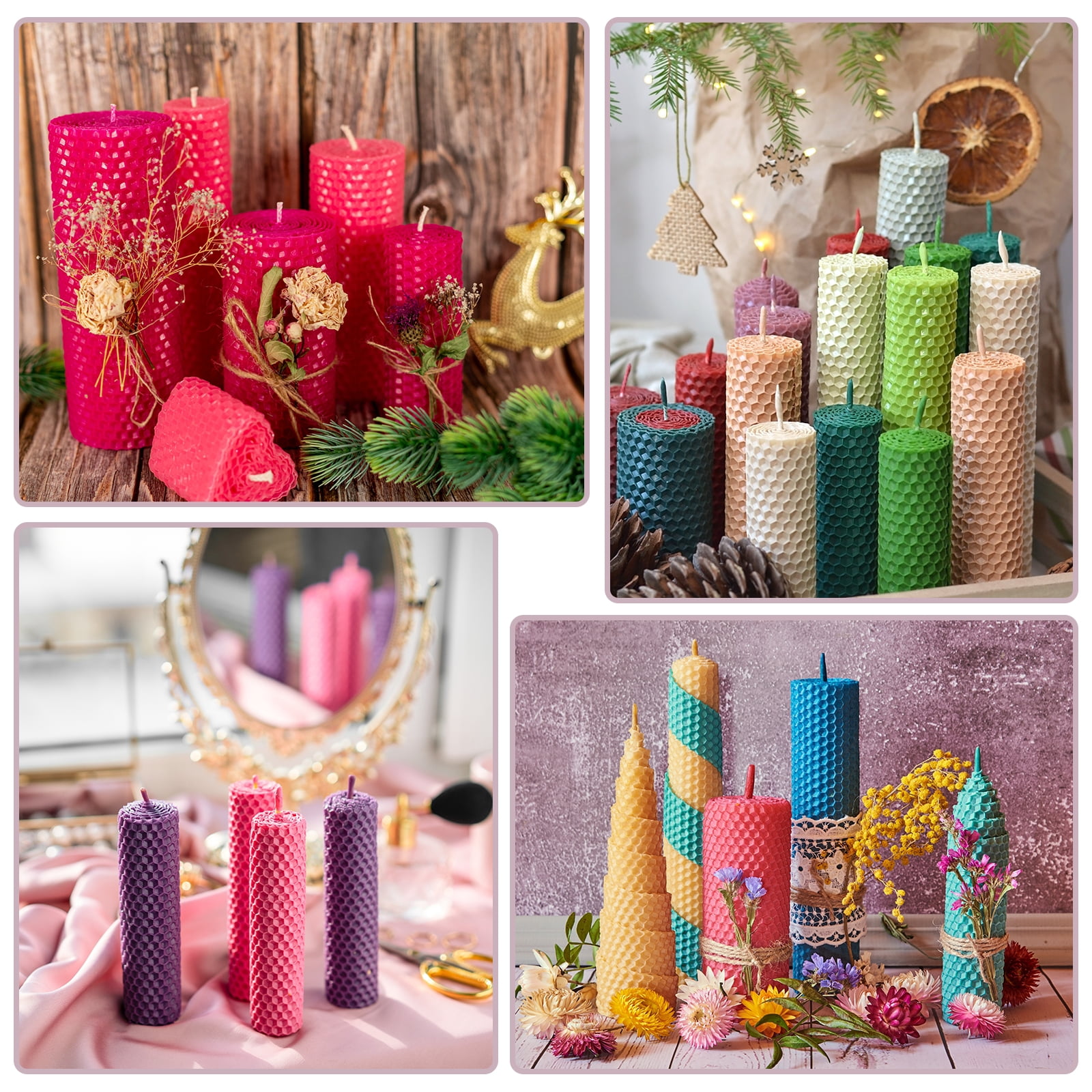 12pcs Beeswax Candle Making Kit, 8"x8" Multicolor Beeswax Sheet with 12pcs Wick
