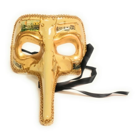 Plague Doctor Music Notes Long Nose Face Venetian Mask, Gold, One Size