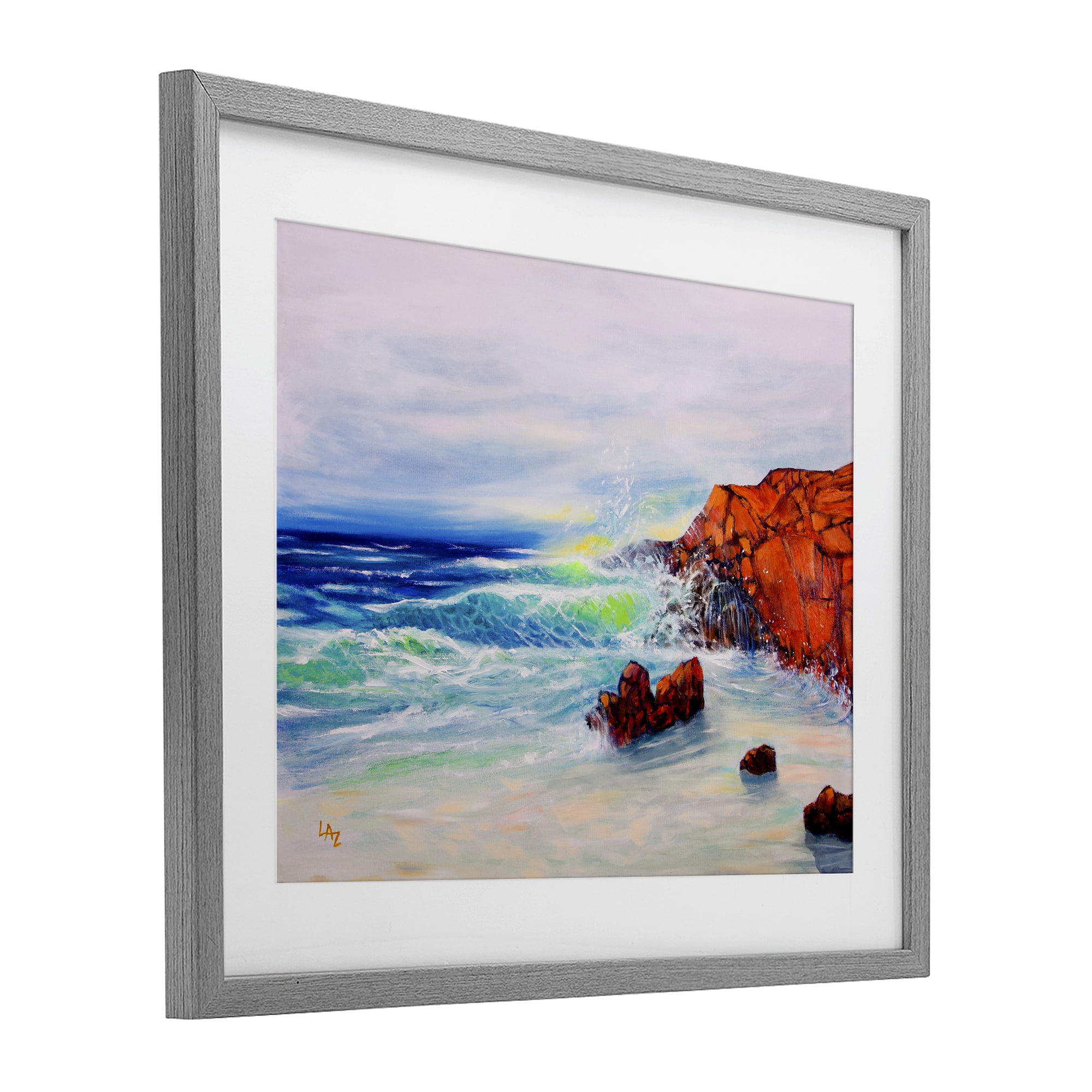 Stupell Industries Deep Blue Rocky Beach Gray Framed Print Under Glass, design by Lee Ann Zirbes