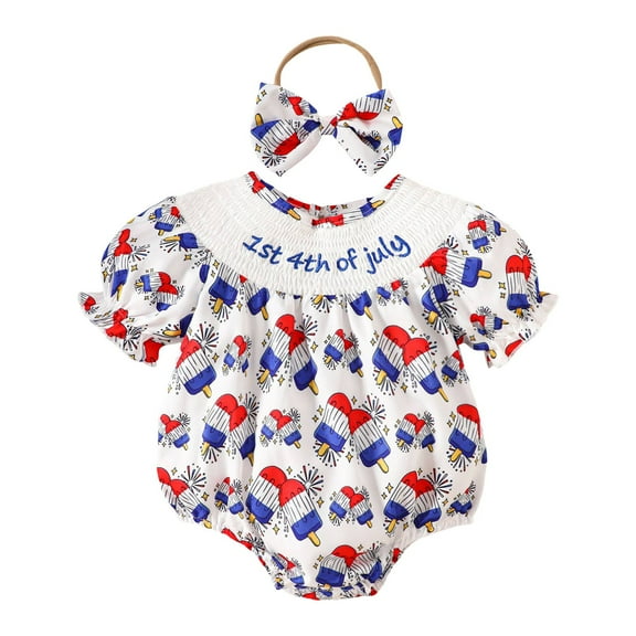 Qopobobo Baby Boy Rompers Infant Baby Girls 4th of July Romper Jumpsuit with Bowknot Bodysuit USA Flag Independence Day Clothes Set Blue,0-3 Months