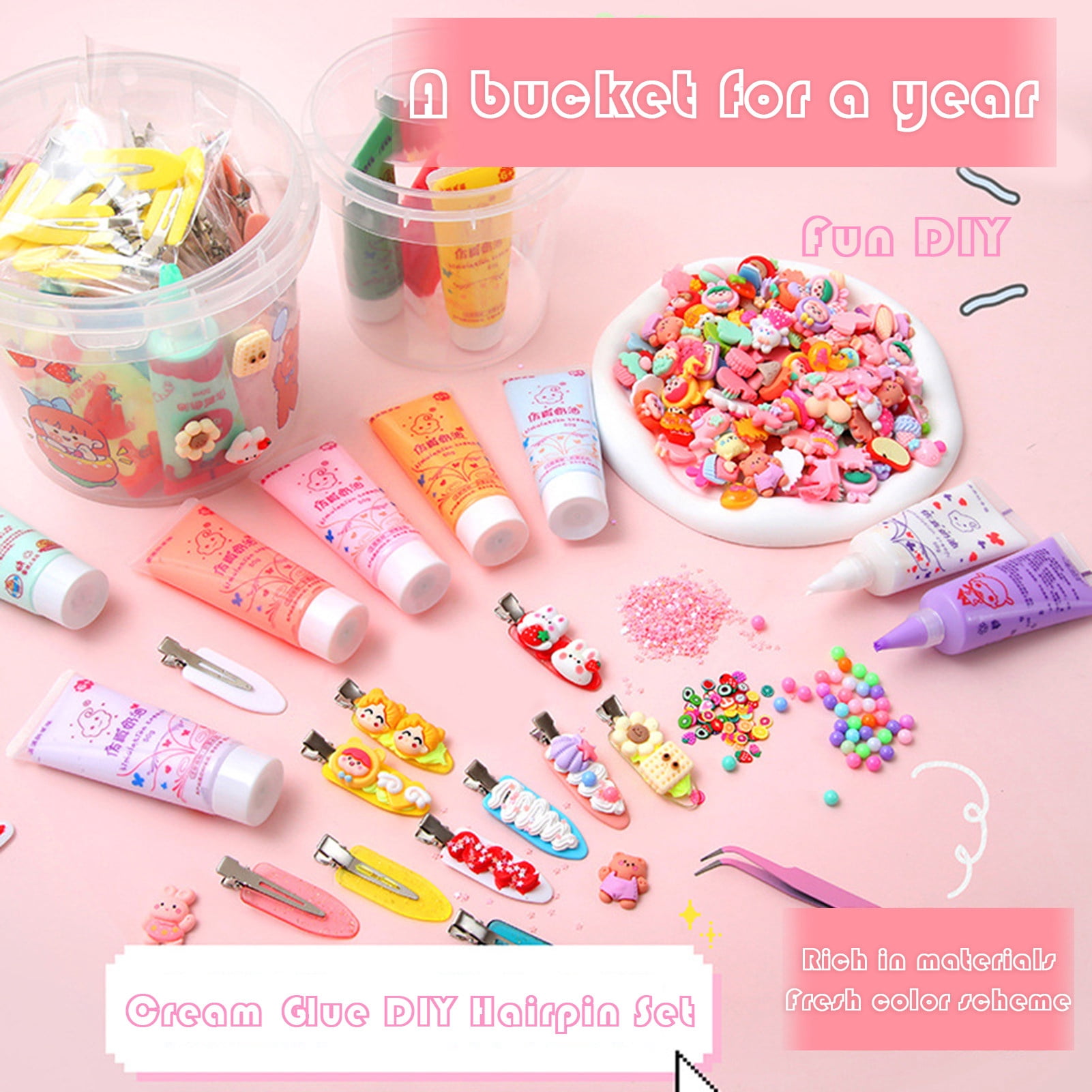 Fvsianol Hair Clip DIY Material DIY Barrette Material 1 Set Hair Clip DIY Material Cartoon Simulation Cream Quick Dry Train Creativity Sequin Children Toys Hair Clip Material