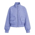 thumbnail image 6 of SHENGXINY Plaid Jacket for Women Stand Collar Zip Up Cropped Outwear with Pockets Checkered Casual Long Sleeve Winter Fall Coat Blue S, 6 of 6