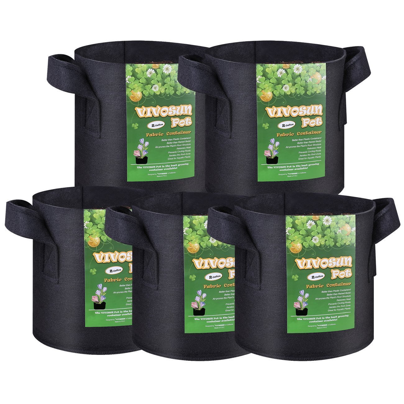 5 Gallon Grow Bags Fabric Pots 10 Packs 300D Nonwoven Plant Heavy-duty Container 