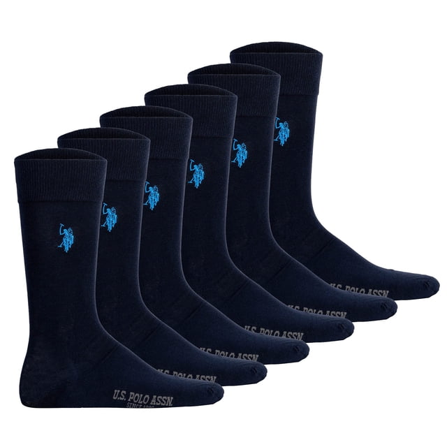 U.S. POLO ASSN. Calcetines de hombre, paquete de 6 - calcetines business, logotipo, mezcla de algodón Azul Marino 43-46