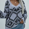 thumbnail image 3 of AOOCHASLIY Sweaters Fall Clearance Women's Casual Long Sleeve Loose V-neck Rhombus Pattern Pullover Sweater, 3 of 5
