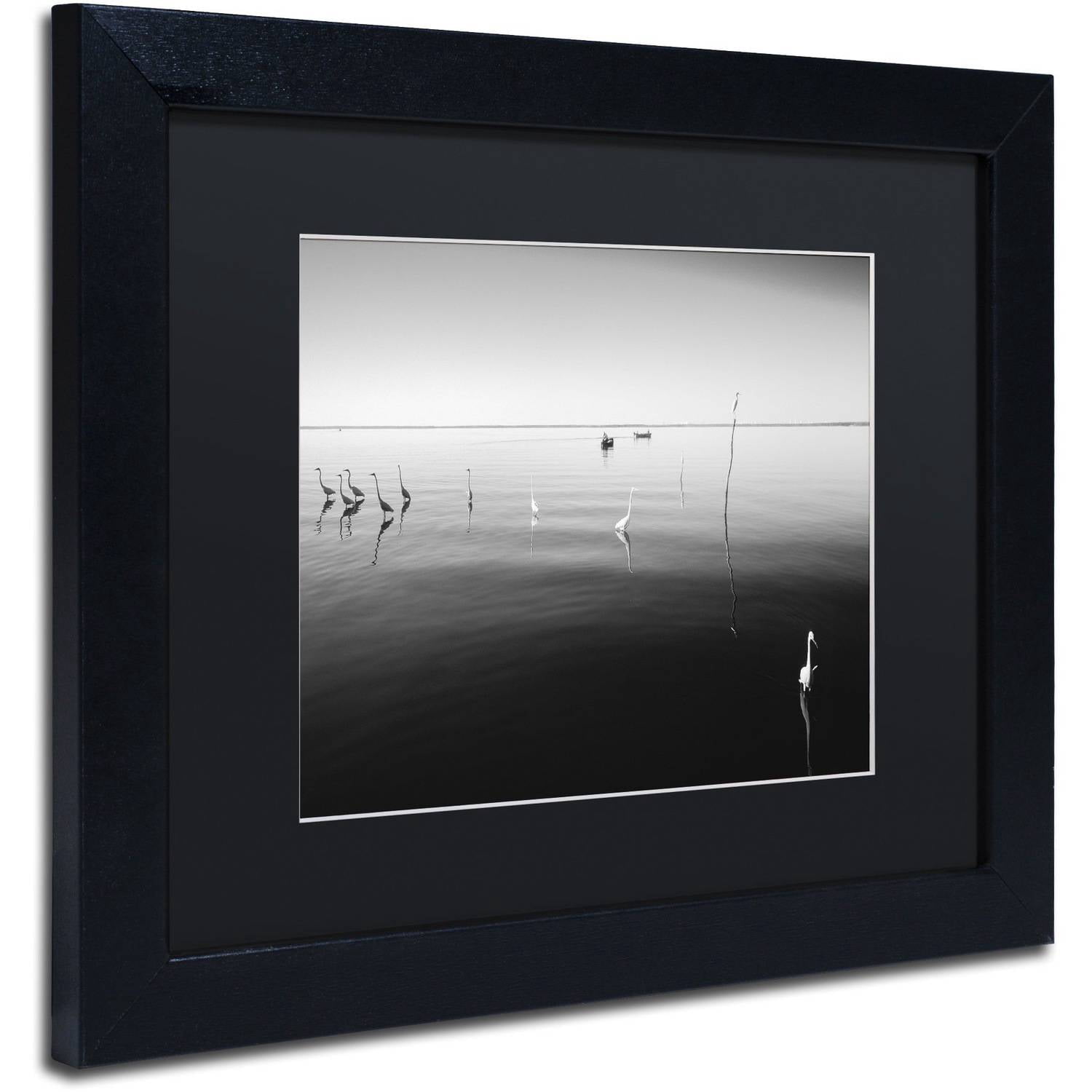 Trademark Fine Art "11 Herons" Canvas Art by Moises Levy Black Matte, Black Frame