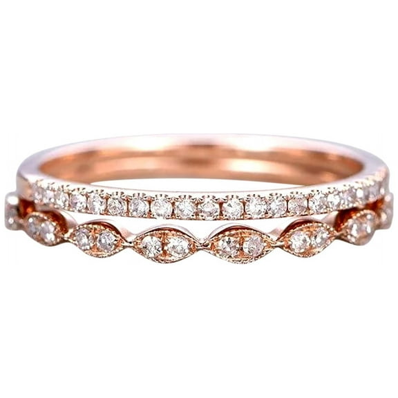 0.50 Carat 2 pcs Real Moissnaite Stacking Curved Design art deco wedding band anniversary Ring Silver 18k Rose Gold Plating set