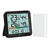VOCOO Indoor Outdoor Thermometer, Wireless Weather Station Hygrometer with Outdoor Sensor with Clock, Digital Room Thermometer with Backlight Weather Station(Black)