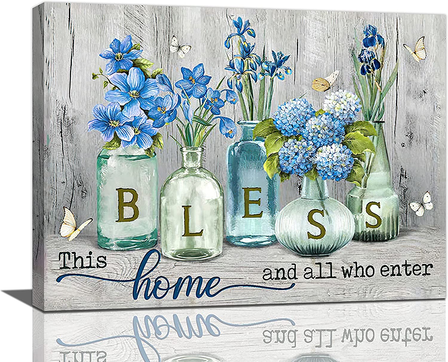 Farmhouse Bathroom Decor Wall Art Rustic Blue Flower Bathroom Pictures