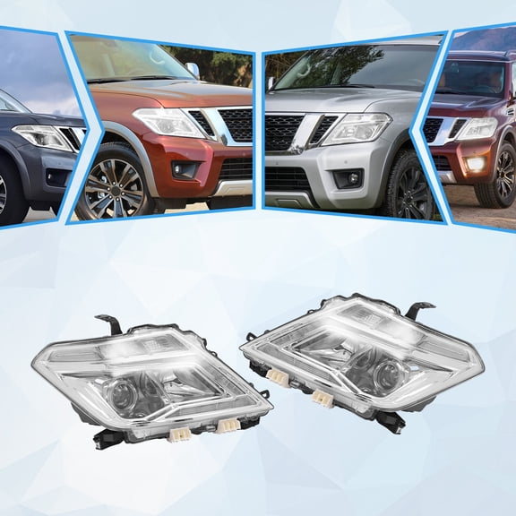 For 2017-2020 Nissan Armada Halogen Headlight Driver and Passenger Side Headlamp Pair LED DRL