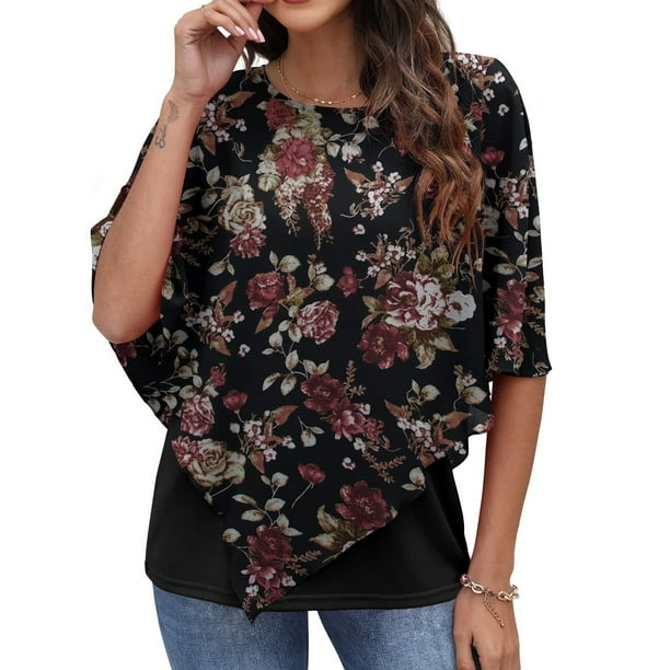 Blusa Elegante De Talla Grande Para Mujer, Camisas De Manga Corta Para Mujer, Estilo Casual, Cuello Redondo, Camisetas Tipo Túnica De Playa, Marino, XXL