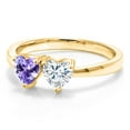 thumbnail image 2 of Gem Stone King 18K Yellow Gold Plated Silver Fashion Right-Hand Ring Heart Shape Blue Tanzanite and Moissanite (0.92 Cttw, Size 8), 2 of 6