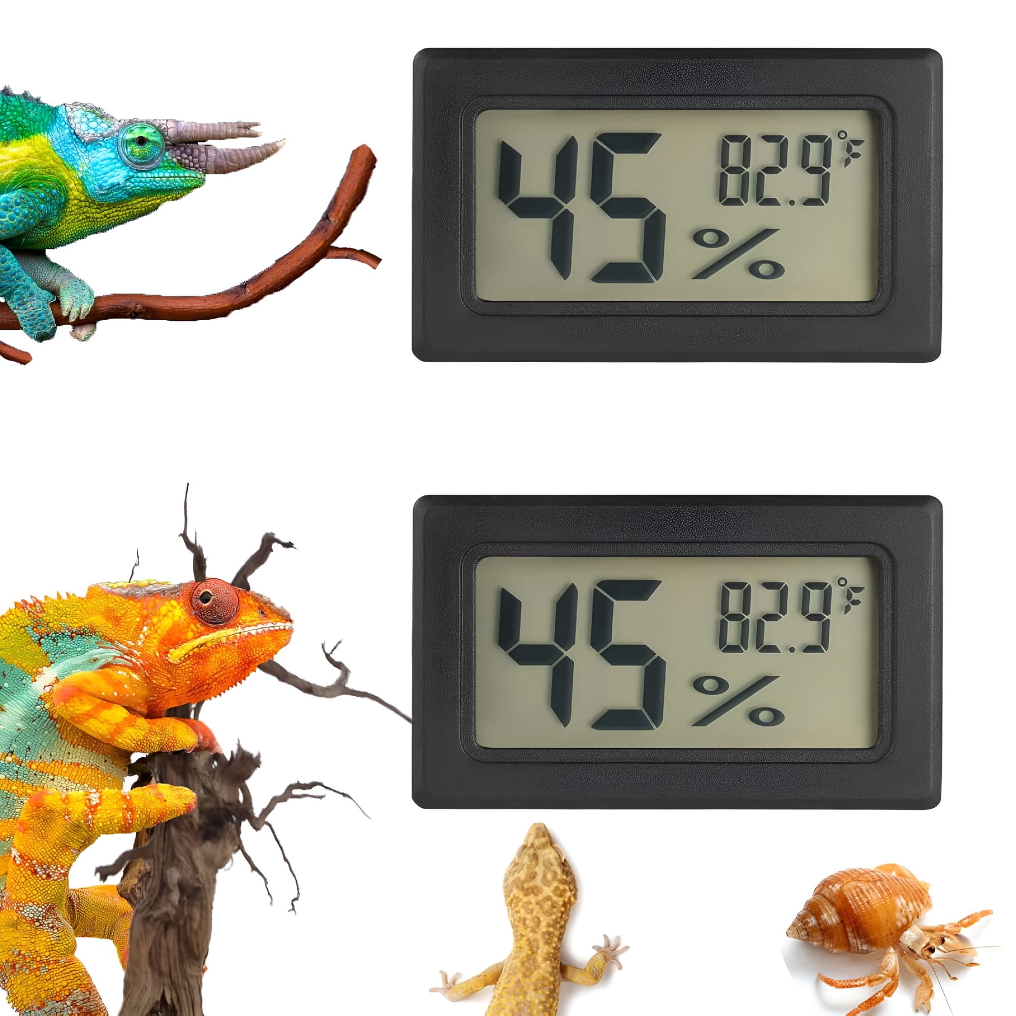 GJX 2 Pack Digital Reptile Thermometer and Humidity Gauge, Terrarium Temp Meter for Bearded Dragon, Leopard Gecko