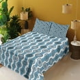 thumbnail image 2 of Ambesonne Ethnic Fitted & Top Sheet Set with Shams, Oriental Motif Vertical Line, Sky Blue Petrol Blue, 2 of 5