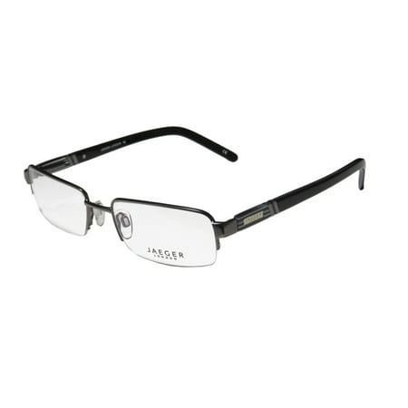 - New Continental Classic Design Eyewear Jaeger London 06 Mens Rectangular Half-Rim Gray / Black Frame Demo Lenses 54-19-140 Spring Hinges Eyeglasses/Eyewear