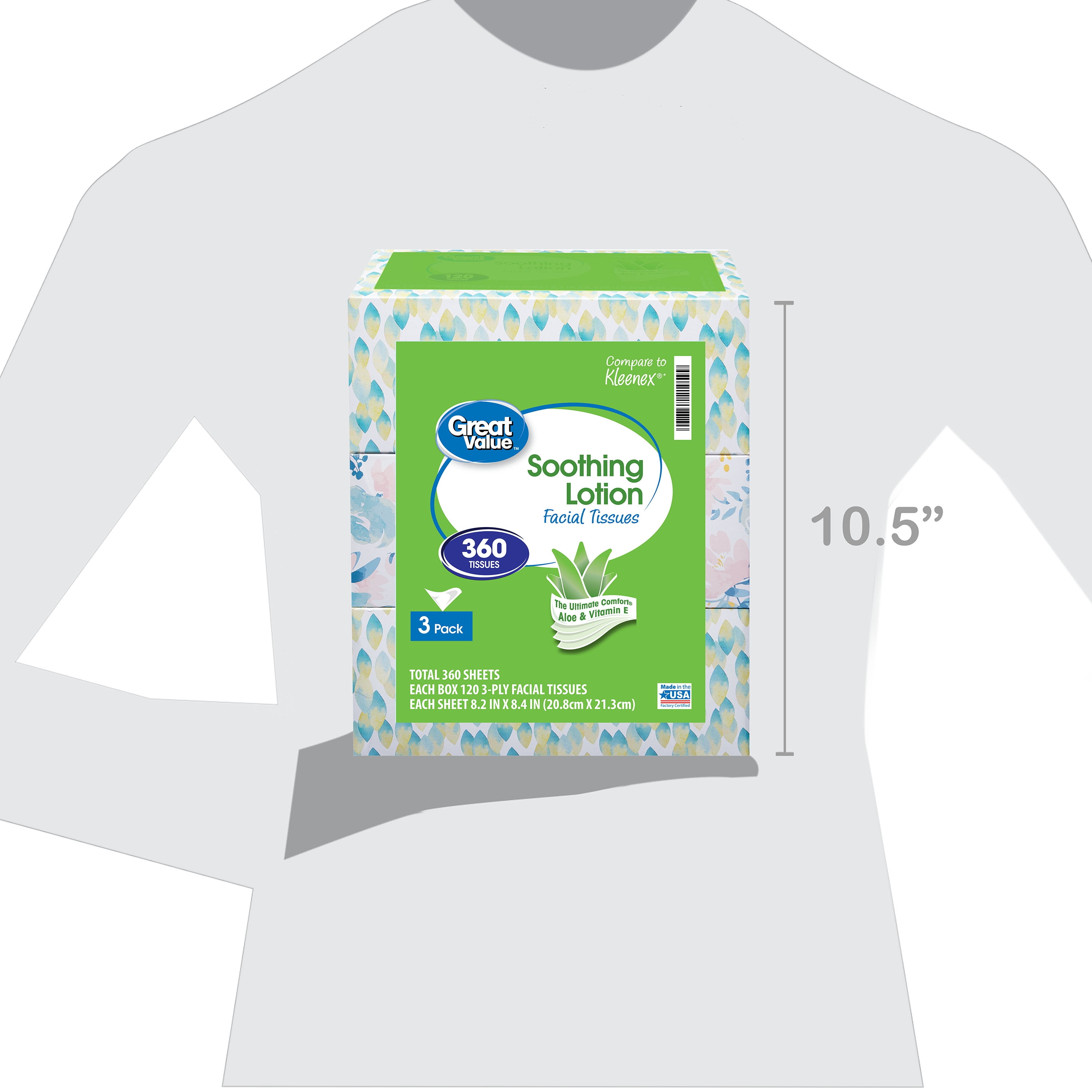 Great Value Lotion Soothing Facial Tissues, 3 Flat Boxes (360 Total Tissues)