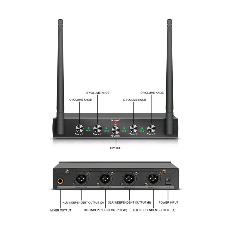 Pro UHF 4 Channel Wireless Microphone System D Debra Audio with