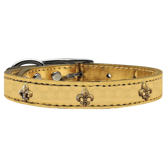 Mirage Pet Products Leather Fleur De Lis Dog Collar, Gold, L/XL
