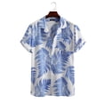 thumbnail image 4 of Sonducket Camisa de playa hawaiana Blusa de solapa suelta manga corta Simple hoja tropical Top ropa camiseta viaje diario vacaciones Camisetas Azul claro L, 4 of 6