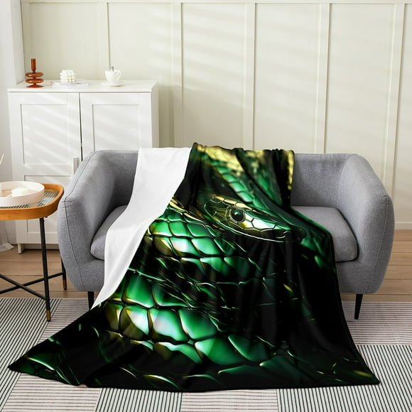 YST Snake Throw Blanket 3D Snake Print Blanket Green Scales Fleece Blanket Reptile Fuzzy Blanket Wild Animal Flannel Blanket for Kids Boys Teens Man Bedroom Decor,Twin 60X80
