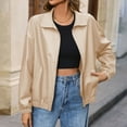 thumbnail image 5 of felwors Womens Faux Leather Jacket Casual Zip Up Motorcycle Long Sleeve Collared Fall Cropped Coats with Pockets Beige, L, 5 of 8