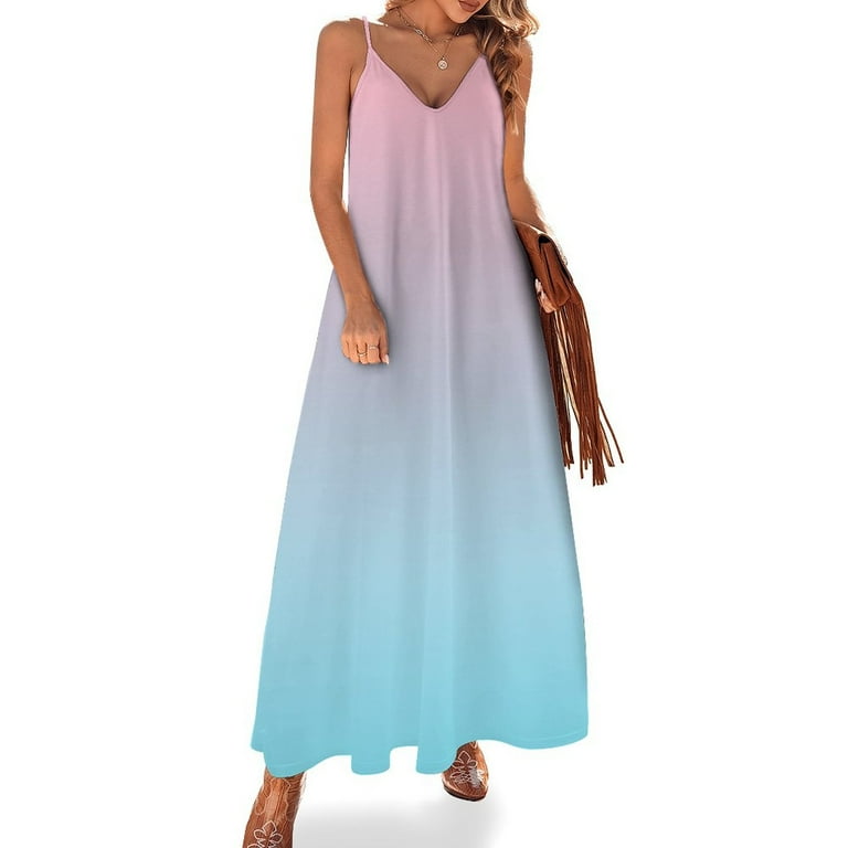 blue and pink ombre dress Casey Pink Blue Ombre Dress – DXJ Cheongsam main image 0