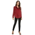 thumbnail image 6 of Needbo Women's Blouse Satin Silk Long Sleeve Button Down Shirts with Pocket Casual Work Office Top, Wine Red XS-3XL, 6 of 8