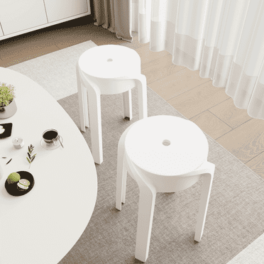 MIFI Modern Yard Series Minimalist Style Backless Outdoor Classroom Stackable Stools , White Set of 6