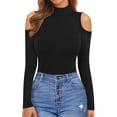 thumbnail image 2 of Riforla Womens off Shoulder Thong Bottoming Shirt Bodysuit Solid Color Basics Women's Bodysuit Black M, 2 of 6