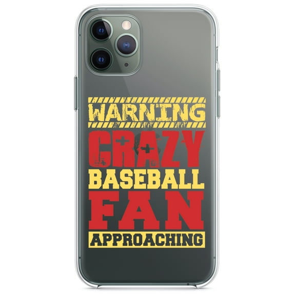 DistinctInk Clear Shockproof Hybrid Case for iPhone 11 (6.1" Screen) - TPU Bumper Acrylic Back Tempered Glass Screen Protector - Warning Crazy Baseball Fan Approaching