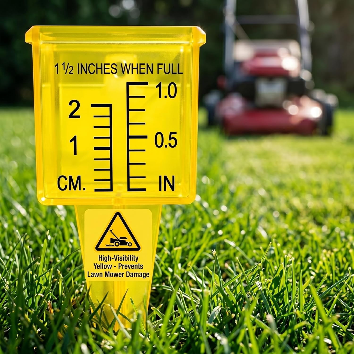 LSKJGA-4 Pack Rain Gauge Outdoor, 1.5" Plastic Water Gauge for Rain with Wide Mouth & Ground Stake, Sprinkler Measuring Cup Tool for Yard Lawn Garden Irrigation, High Visibility Yellow Weather Instru