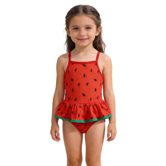 IVEYRTF Girls Fun Strawberry Print One Piece Swimsuit for Beach Vacation Summer Pool Parties Water Activities Stylish Swimwear Comfort Fit Bathing Suit(Red,4 Years)
