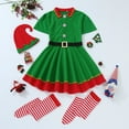 thumbnail image 5 of Wuxian Matching Christmas Outfits 4 Piece Christmas Santa Suits Sets Color Blocl Long Sleeve Stripped Dress Suit With Cute Hat Socks Themed Party For Mom Festival Party Clothes,A,170, 5 of 5
