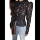 thumbnail image 3 of Camisa de Larga con Botones y Cuello Alto de Encaje de Crochet para Mujer, Estilo Informal, Ajustada, con Botones. Negro L, 3 of 10