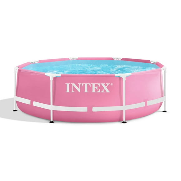 Intex 8ft x 2.5ft Round Metal Frame Above Ground Swimming Pool, Pink