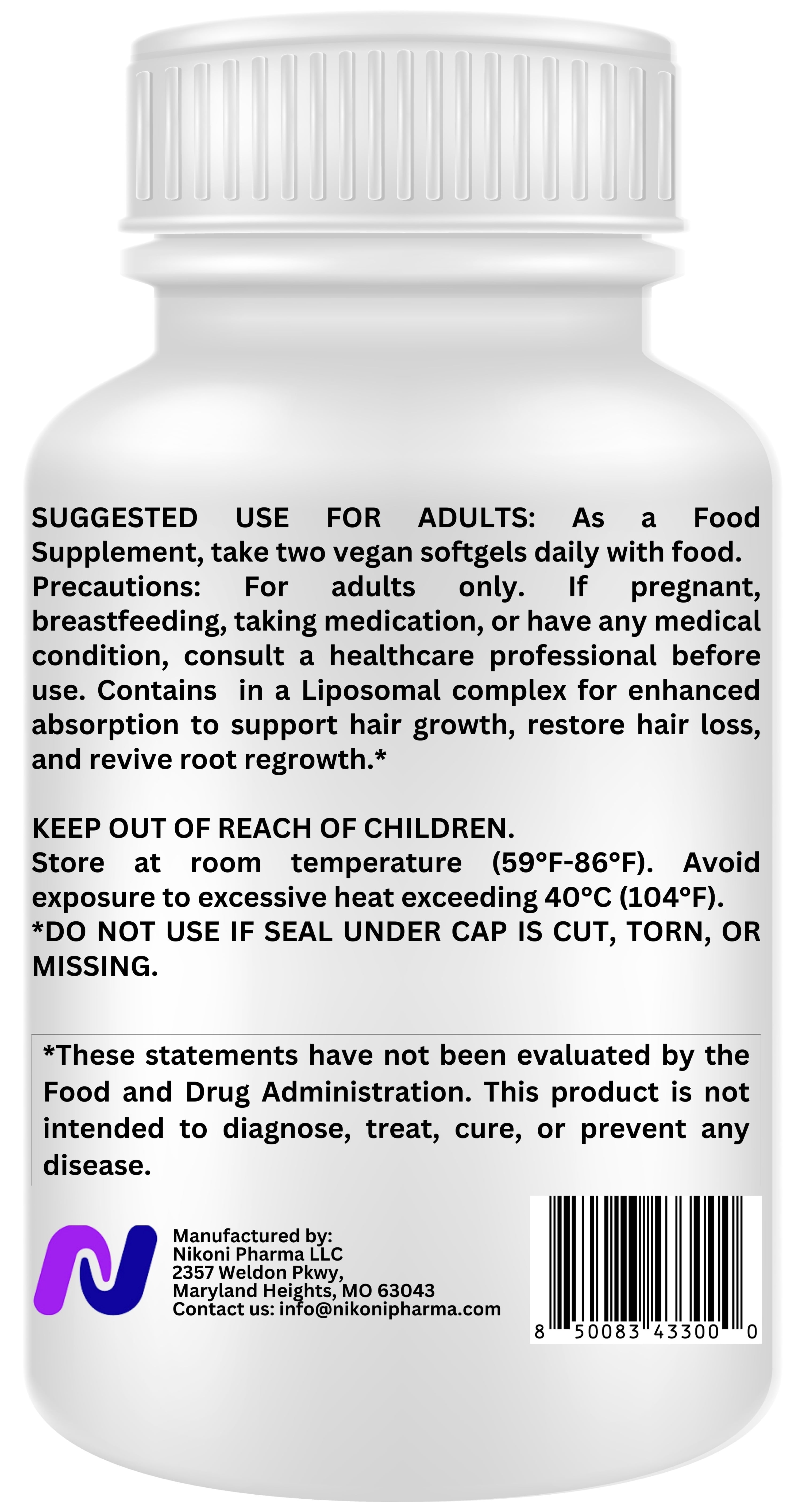 Nikoni Men's Hair ReGROW Liposomal Vegan Softgels with Biotin, Keratin, Saw Palmetto & Essential Nutrients-60 Vegan Softgels