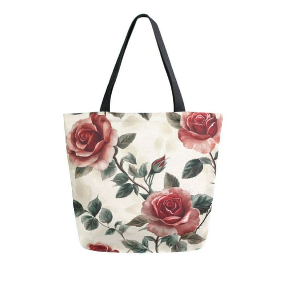 Durable Canvas Tote Bag with Zip Pocket Bags for Woman Shoulder Versatile Carryall for Everyday Use Rugosa Rose