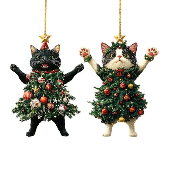QHUDLV 2D Flat Cat Wearing Christmas Tree Skirt Hanging Ornament