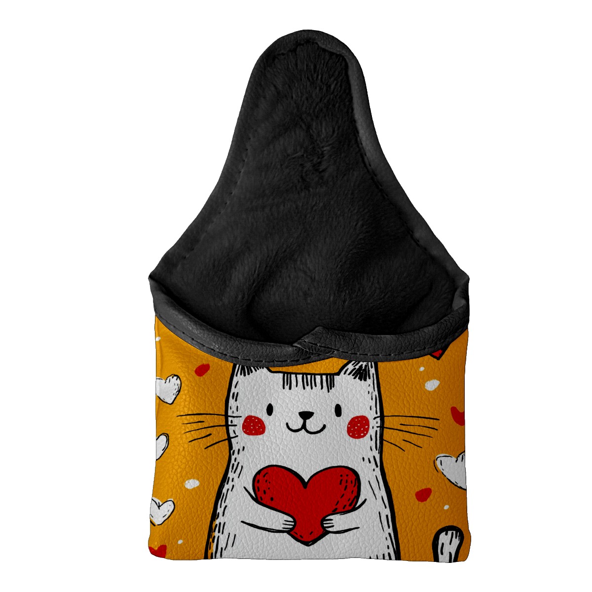 Golf Mallet Putter Cover Premium Leather Waterproof Golf Putter Head Cover with Magnetic Closure Hand Drawn Cat Heart