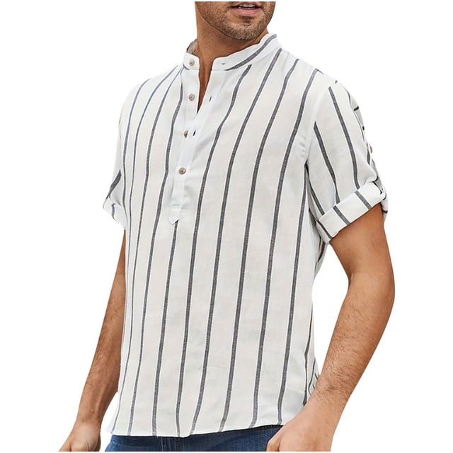 SDNall Mens Fashionable Short Sleeved Stand Up Collar Button Top