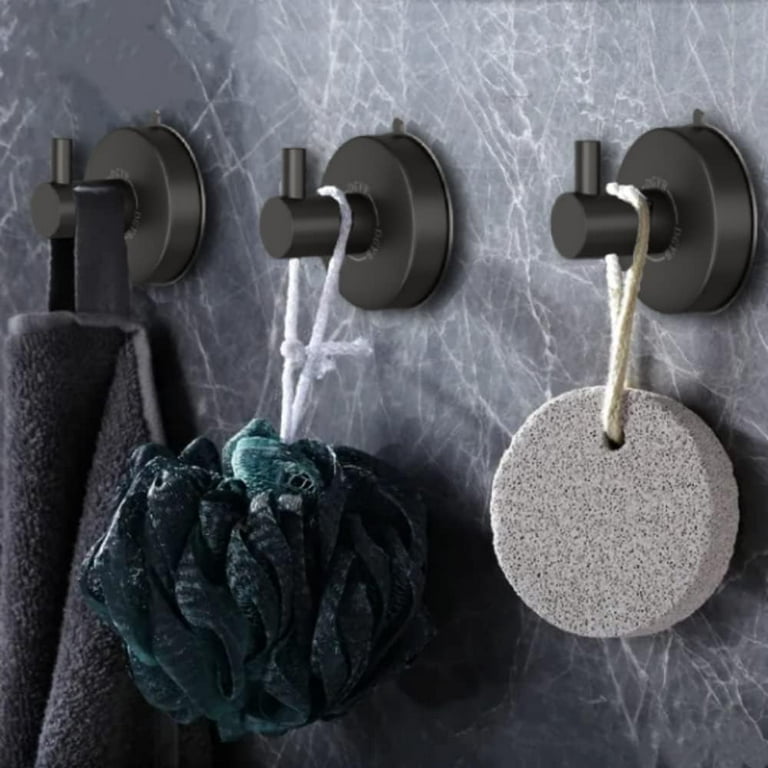 DGYB Black Suction Cup Hooks for Shower Set of 2 Bathroom Towel Hooks for Wall SUS 304 Stainless Steel Vacuum Adhesive Shower Hooks for Loofah 15 LB