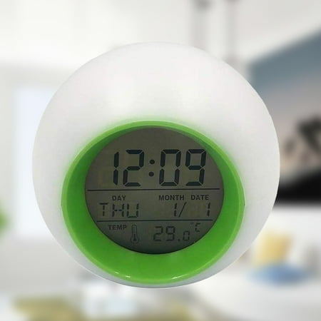 LABSERRON 1Pcs Small Travel Alarm Clock Round Green Plastic Mute Silent Digital Display for Indoor Use Daily Life