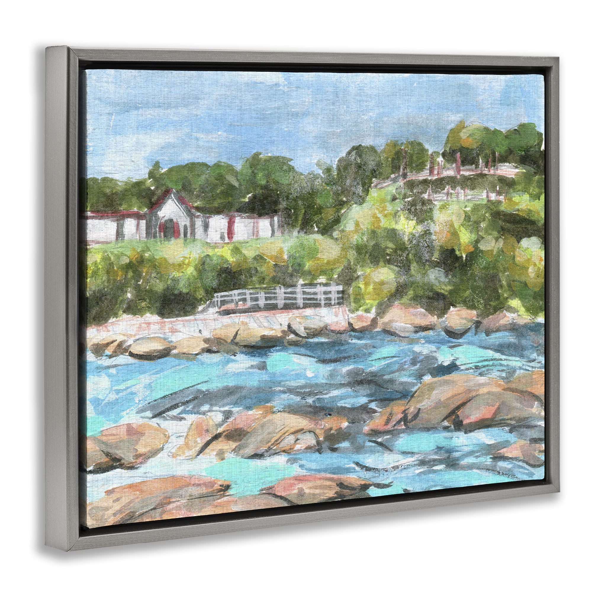 Stupell Industries Rocky Nautical Landscape Landscape Painting Gray Floater Framed Canvas Art Print Wall Art, 21 x 17