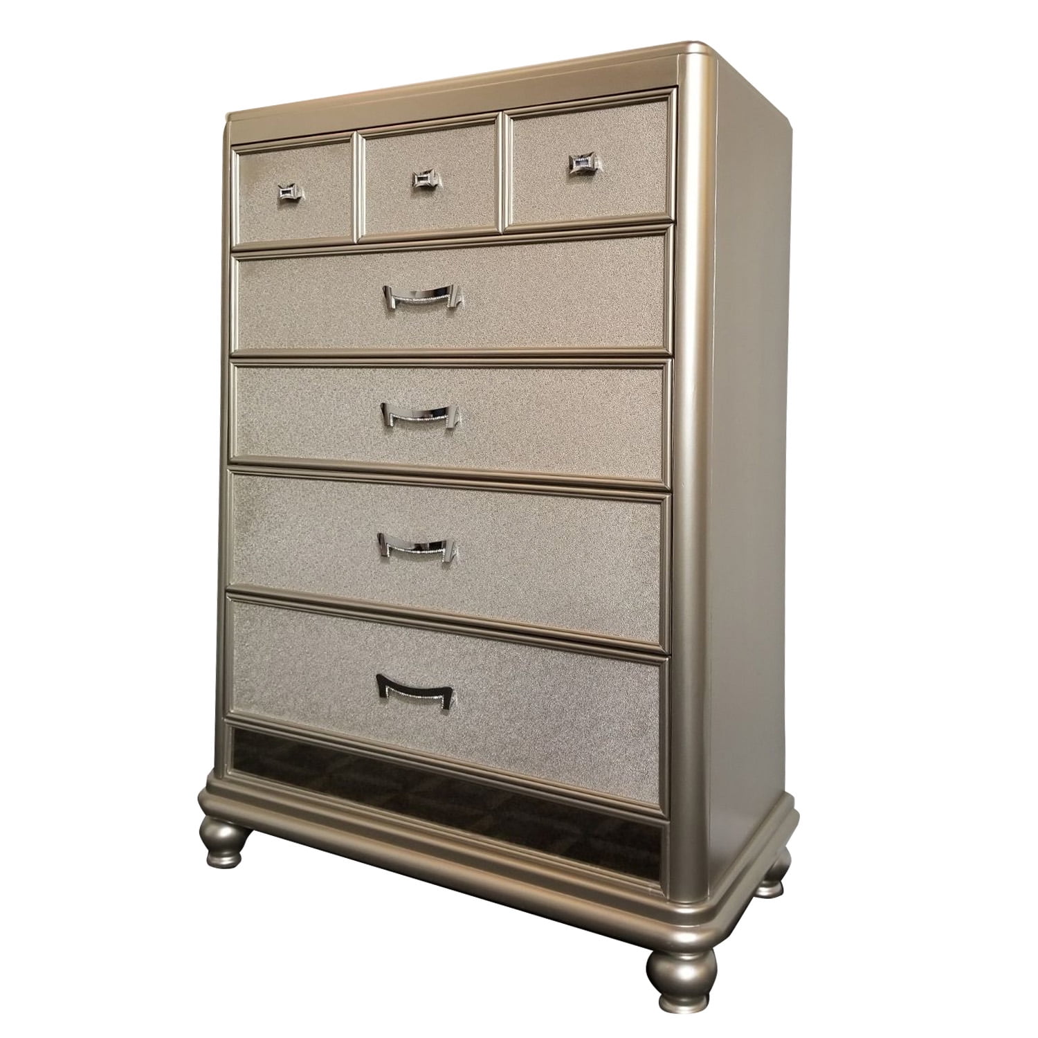 Home Source Champagne 7 Drawer Chest of Drawers with Mirrored Detail