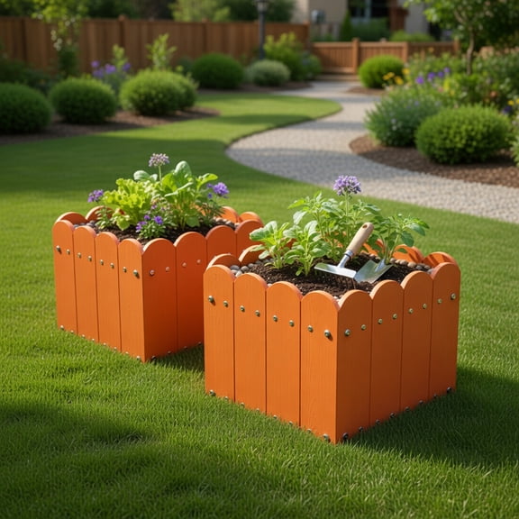 Topcobe 2 Pack Square Planter Box with Drainage Gaps for for Front Porch Garden Balcony, Planters for Outdoor Plants, Raised Garden Beds Indoor Outdoor, Orange