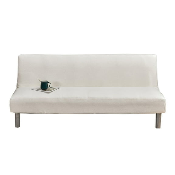 Dowbom Armless Futon Slipcover Full size,Stretch Futon Cover for 3 Seater Furniture Protector with Elastic Bottom Dust-Proof Jacquard Sofa Bed Slipcover for Without Armrests Couch Bed-white