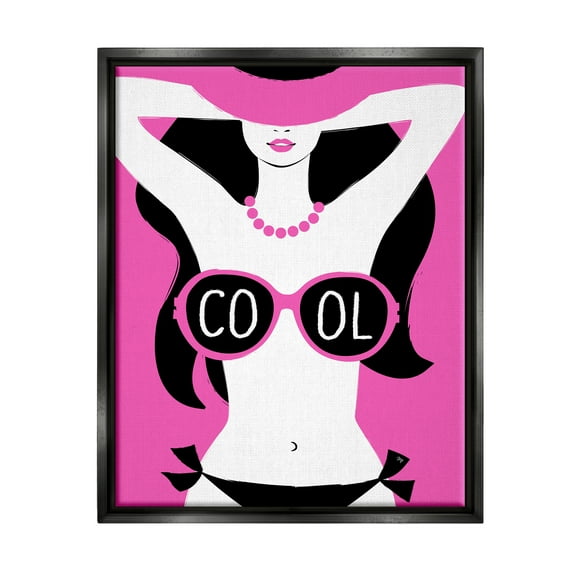 Stupell Industries Cool Sunglasses Woman Phrase Abstract Painting Black Floater Framed Canvas Art Print Wall Art, 17 x 21